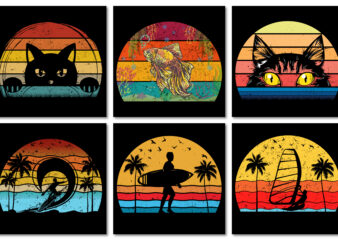 Sunset Vintage T-Shirt Design Graphic Vector Background Bundle