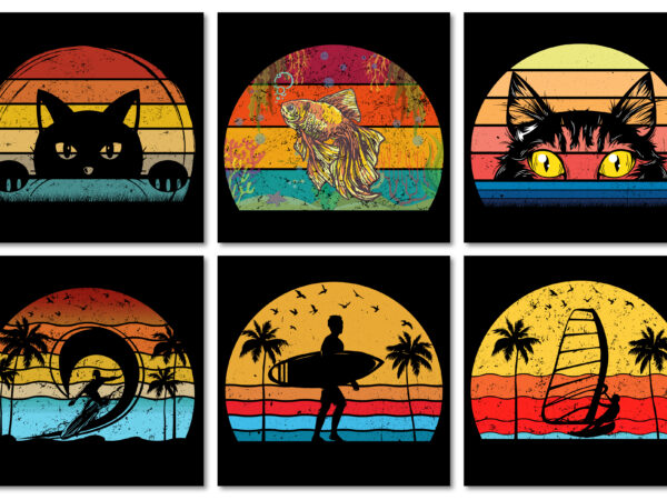Sunset vintage t-shirt design graphic vector background bundle