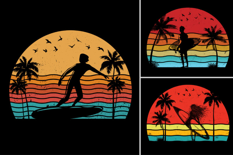 Retro Vintage Sunset T-Shirt Design Graphic Vector Background Bundle