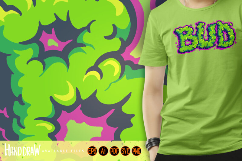 Weed bud smoke effect lettering words svg
