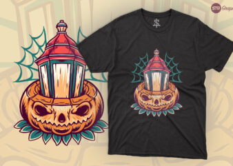 Halloween Pumpkin And Lantern – Retro Illustration