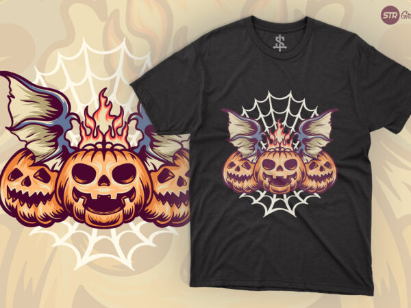 Halloween bat pumpkins – retro illustration graphic t shirt