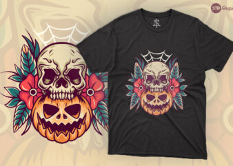 Halloween Pumpkin Skull – Retro Illustration graphic t shirt