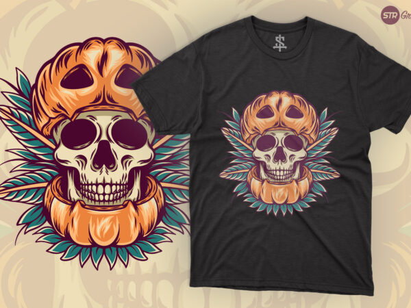 Pumpkin skull – retro illustration t shirt illustration