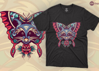 Raccoon And Butterfly – Retro Illustration t shirt design online