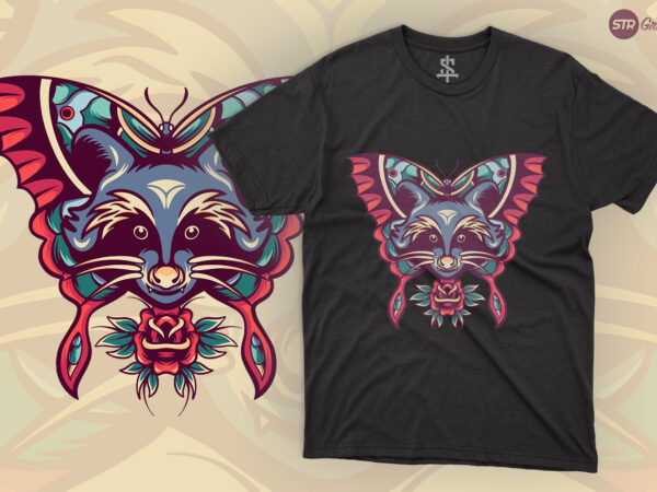 Raccoon And Butterfly – Retro Illustration t shirt design online