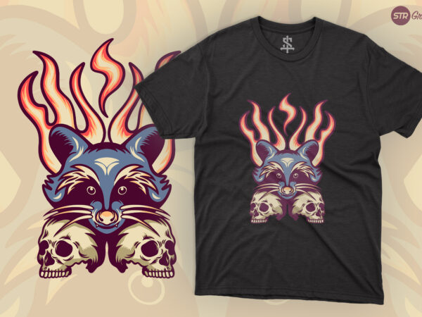 Raccoon and skull – retro illustration t shirt design online