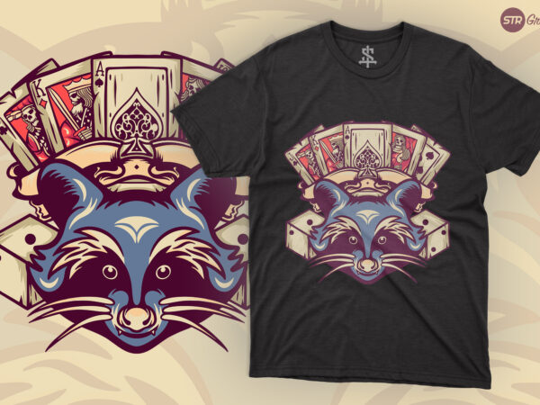 Raccoon and cards – retro illustration t shirt design online
