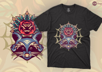 Raccoon And Rose – Retro Illustration t shirt design online