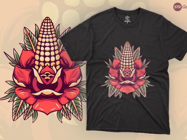 Corn and rose – retro illustration t shirt vector file