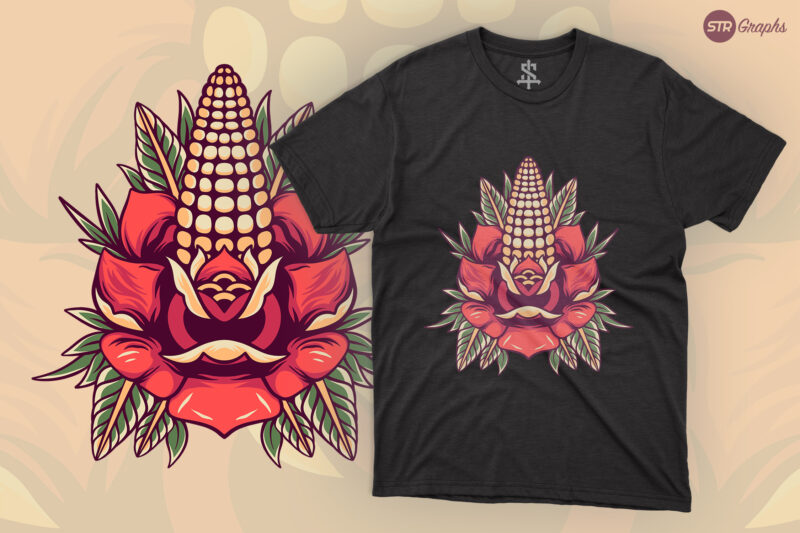 Corn And Rose – Retro Illustration