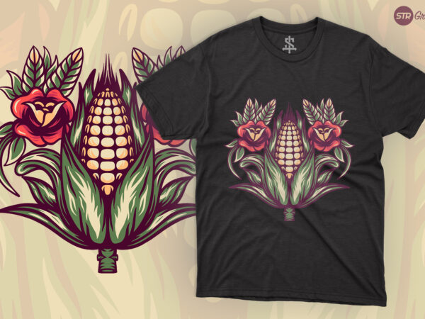 Corn and roses – retro illustration t shirt vector file