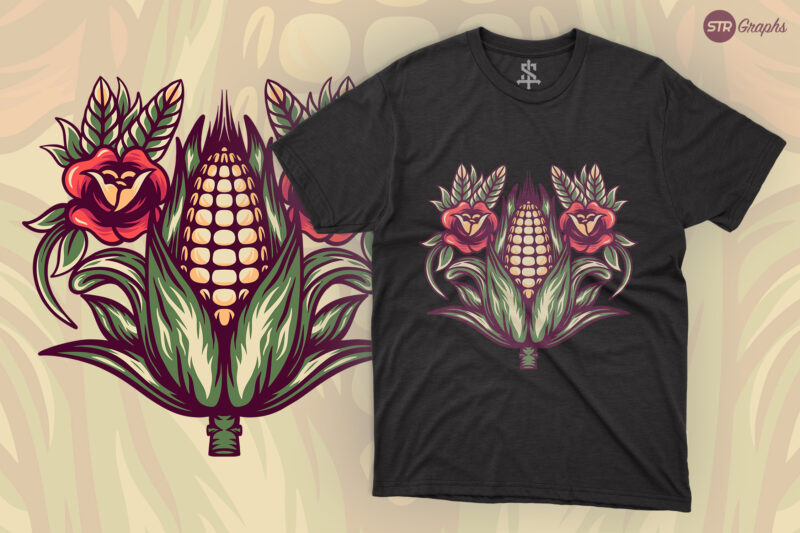 Corn And Roses – Retro Illustration