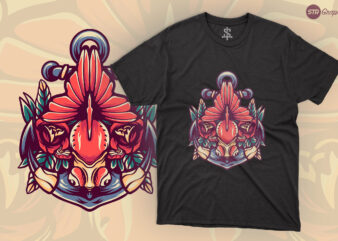 Golden Fish And Anchor – Retro Illustration t shirt design template