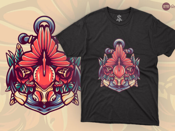 Golden Fish And Anchor – Retro Illustration t shirt design template