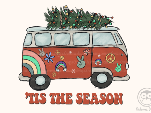 Tis the season hippie christmas sublimation t shirt designs for sale