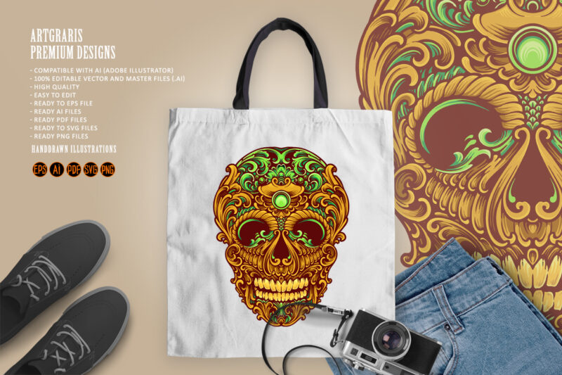 Skull head classic ornament svg - Buy t-shirt designs