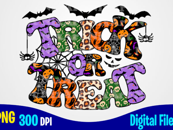 Trick or treat halloween funny woman and kids leopard sublimation png design, pumpkin png, halloween png, spooky vibes png, halloween png t shirt designs for sale