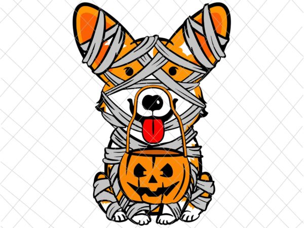 Cute halloween welsh corgi mummy svg, dog lover svg, dog halloween svg, corgi mummy halloween svg, funny halloween svg, corgi zombie svg t shirt vector file