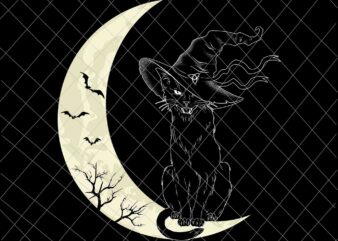 Moon Halloween Scary Black Cat Svg, Black Cat Witch Hat Halloween Svg, Black Cat Halloween Svg, Cat Witch Svg t shirt designs for sale