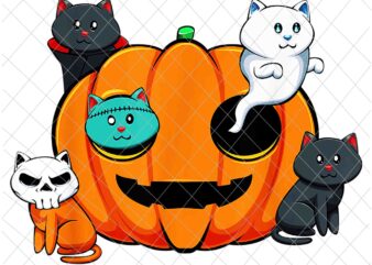 Pumpkin Monster Cats Halloween Png, Lazy Halloween Cute Kittens Png, Cat Halloween Png, Ghost Cat Halloween Png, Monster Cats Halloween Png t shirt illustration