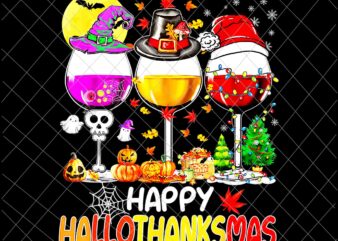 Happy Hallothanksmas Wine Glasses Png, Wine Halloween Thanksgiving Png, Hallothanksmas Wine Png