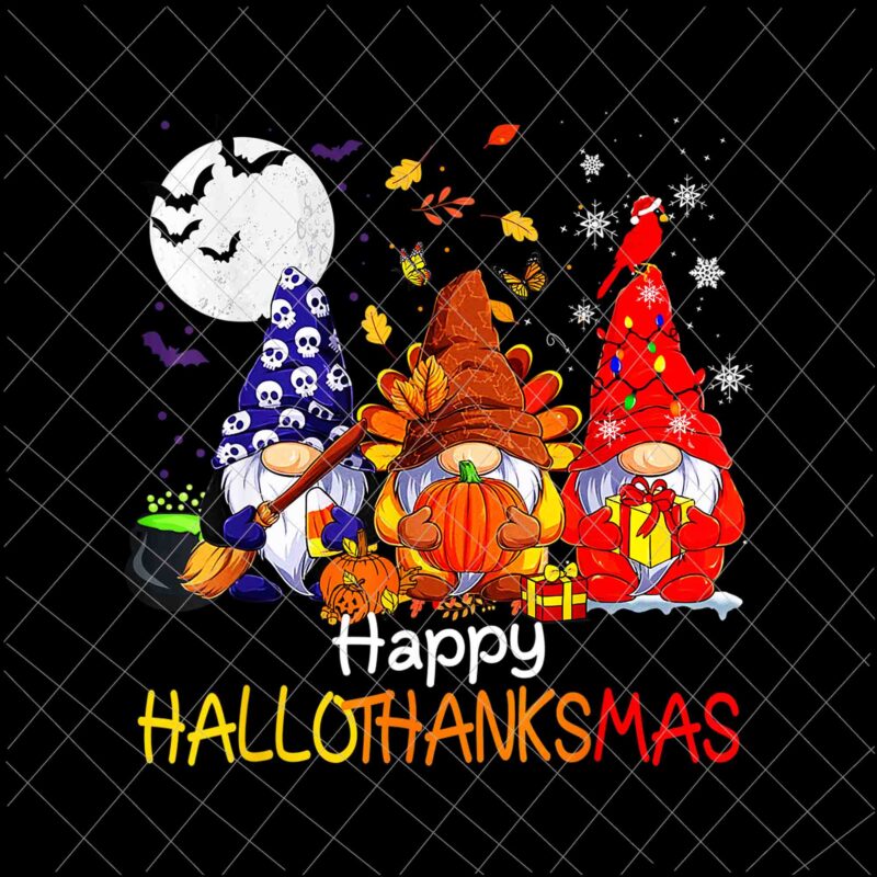 Three Gnomes Hallothanksmas Png, Three Gnomes Halloween Christmas Thanksgiving Png, Hallothanksmas Png