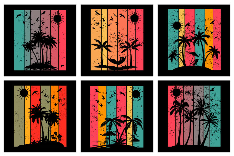 Retro Vintage Sunset T-Shirt Design Graphic Vector Bundle