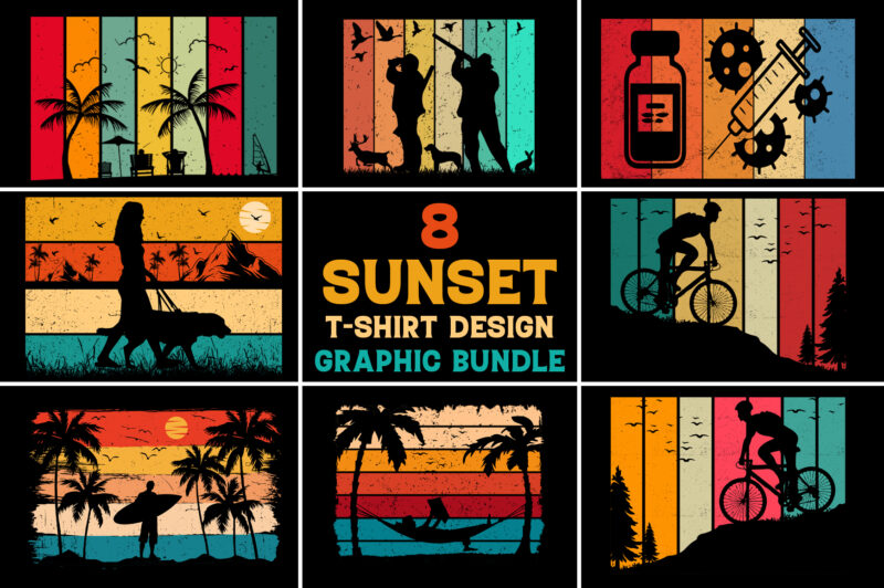 Sunset T-Shirt Design Graphic Bundle