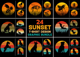 Vintage Retro Sunset T-Shirt Design Graphic Vector Bundle