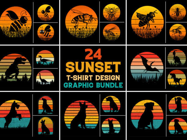 Vintage retro sunset t-shirt design graphic vector bundle