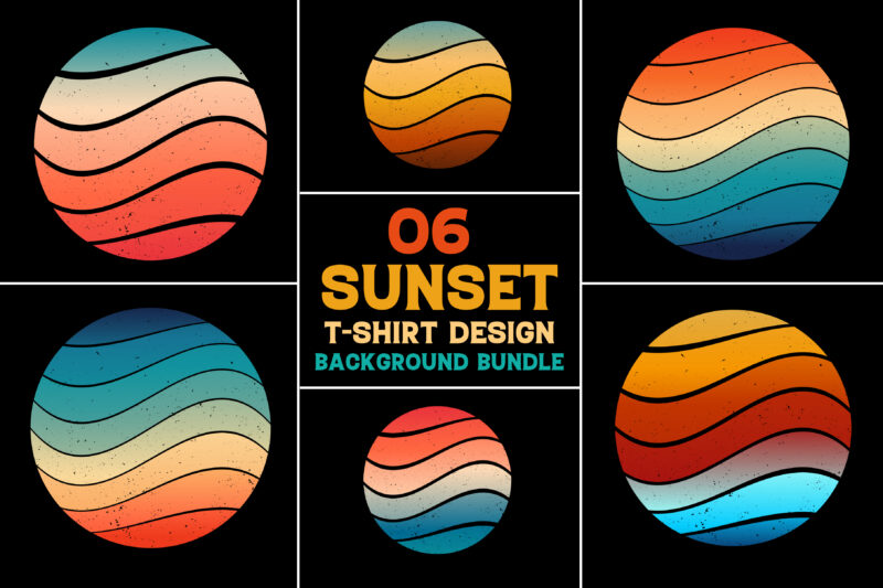 Sunset Retro Vintage Grunge Background Bundle for T-Shirt Design