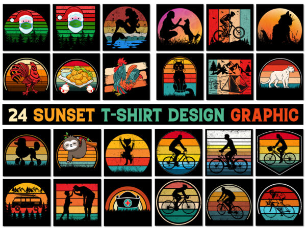 Vintage sunset t-shirt design colorful graphic background vector bundle
