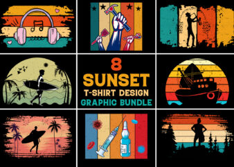 Vintage Sunset T-Shirt Design Graphic Vector Background Bundle