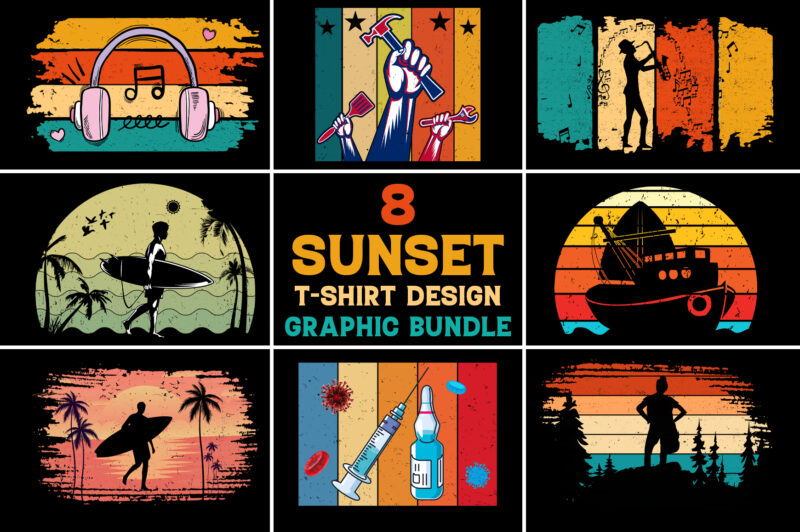 Sunset T-Shirt Design Graphic Bundle