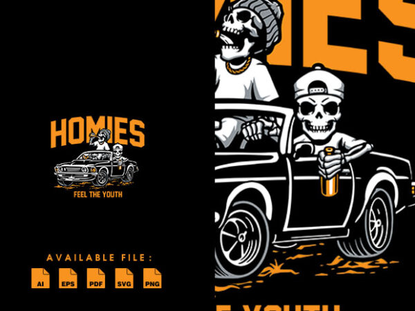 Homies skull and car tshirt design