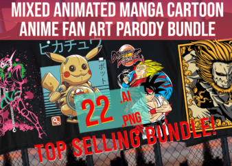 Mixed Animated Manga Cartoon Anime Fan Art Parody Bundle t shirt designs for sale