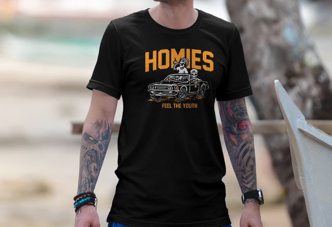 Homies skull and car Tshirt Design