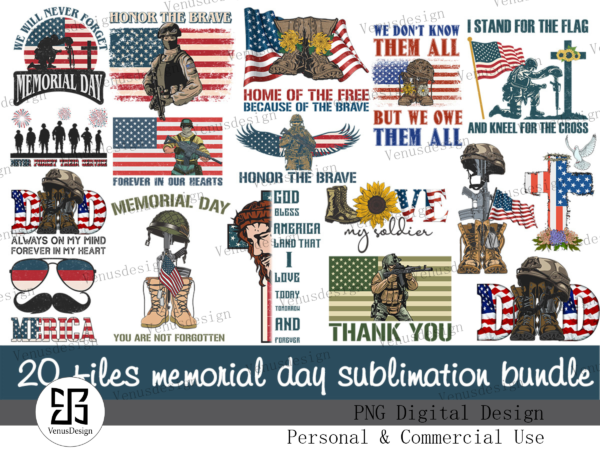 Memorial day sayings sublimation bundle t shirt designs for sale