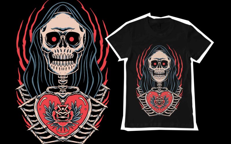 Death love skull illustration for t-shirt design