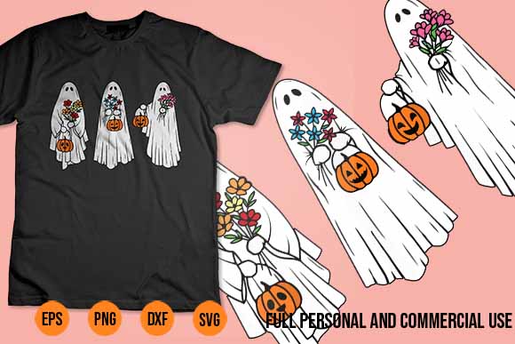 Floral ghost svg groovy vintage cute halloween spooky season shirt design , happy halloween – pumpkin halloween party design for men and women with a black and orange pumpkin. the