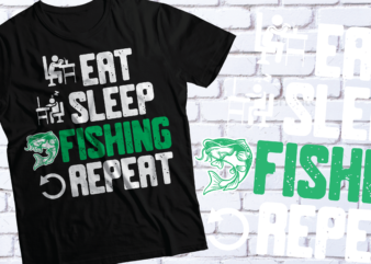 eat sleep fishing repeat typography design, fishing t-shirt design |SVG AI EPS PDF PNG
