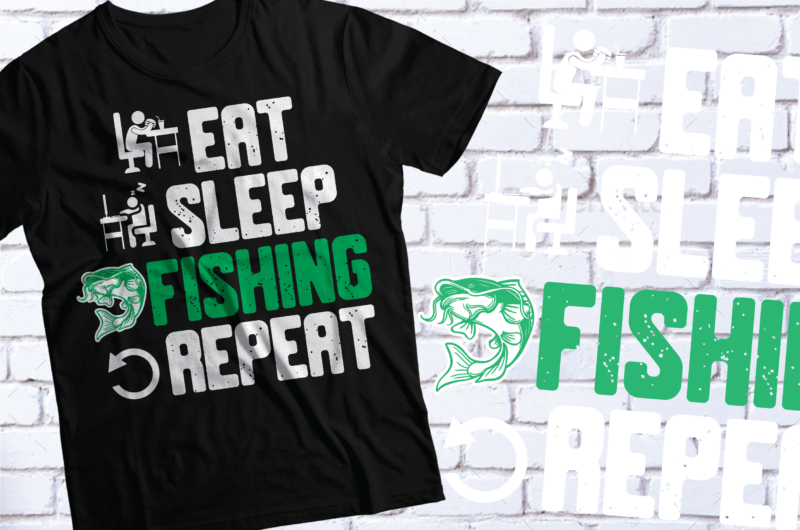 eat sleep fishing repeat typography design, fishing t-shirt design |SVG AI EPS PDF PNG