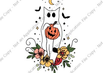 Halloween Ghost Cat Scary Pumpkin Floral Cat Lover Svg, Ghost Cat Scary Svg, Ghost Cat Halloween Svg, Cat Halloween Svg, Halloween Svg graphic t shirt