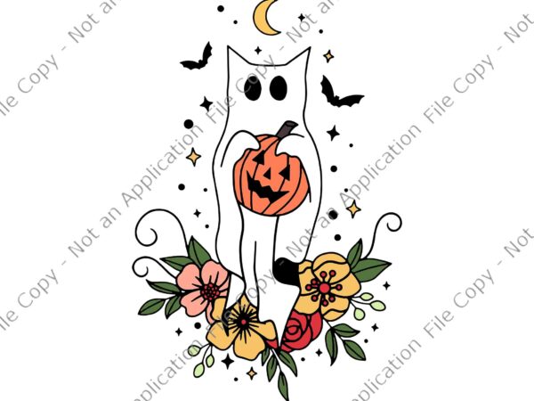 Halloween ghost cat scary pumpkin floral cat lover svg, ghost cat scary svg, ghost cat halloween svg, cat halloween svg, halloween svg graphic t shirt