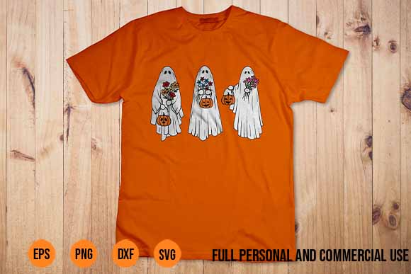 Floral Ghost svg Groovy Vintage Cute Halloween Spooky Season Shirt Design , Happy Halloween - Pumpkin Halloween Party Design For Men And Women With A Black And Orange Pumpkin. The