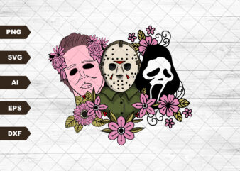 Halloween floral, svg, digital download, matching file, horror movie, scream, Jason, Freddy, fright night