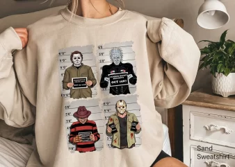 Horror Mugshot Sweatshirt,80s Horror Movie Characters T-Shirt, Horror Movie Gift,Spooky Sweater, Halloween Party,Jason Michael Myers Mugshot