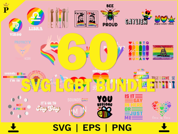 Lgbt bundle svg 60 designs – lgbt pride clipart svg – gay bundle, proud of lgbt bundle, lgbt bunlde, lesbian bundle, lgbt rainbow bundle