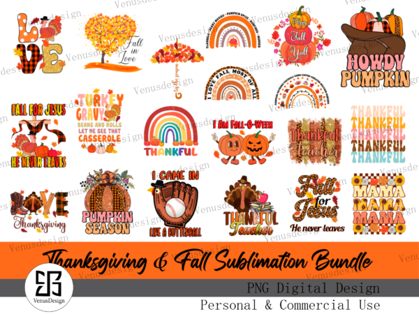 Thanksgiving and fall sublimation bundle t shirt designs for sale